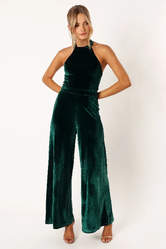 Aria Velvet Jumpsuit - Emerald