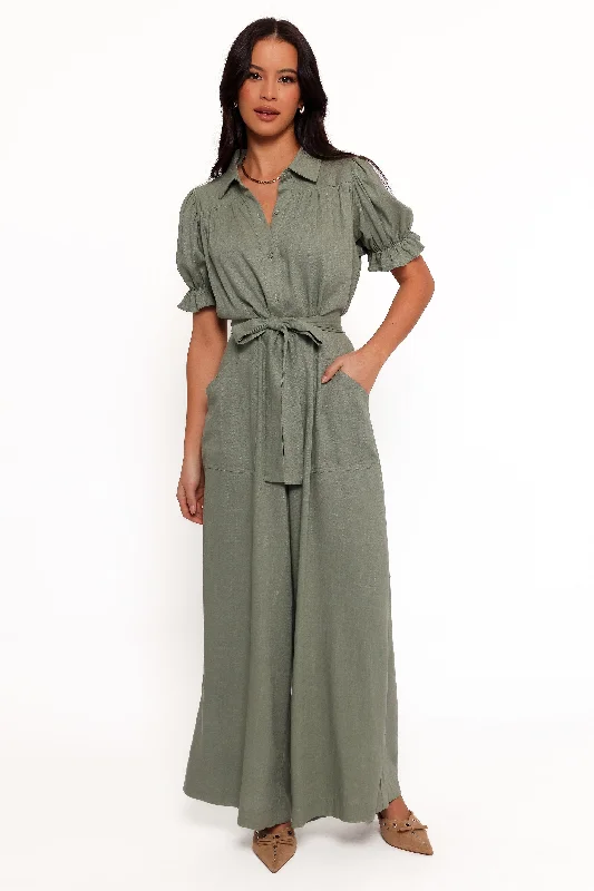 Minnie Waist Tie Jumpsuit - Olive