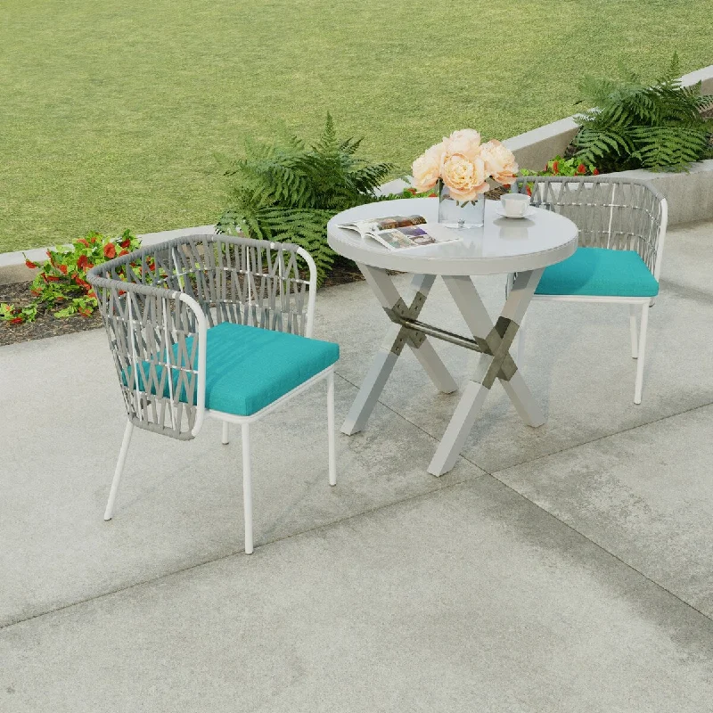 Final Markdown 19" x 17" Aqua Solid Outdoor Seat Cushion with Ties - Set of 2 - 19" W x 17" L x 2" H