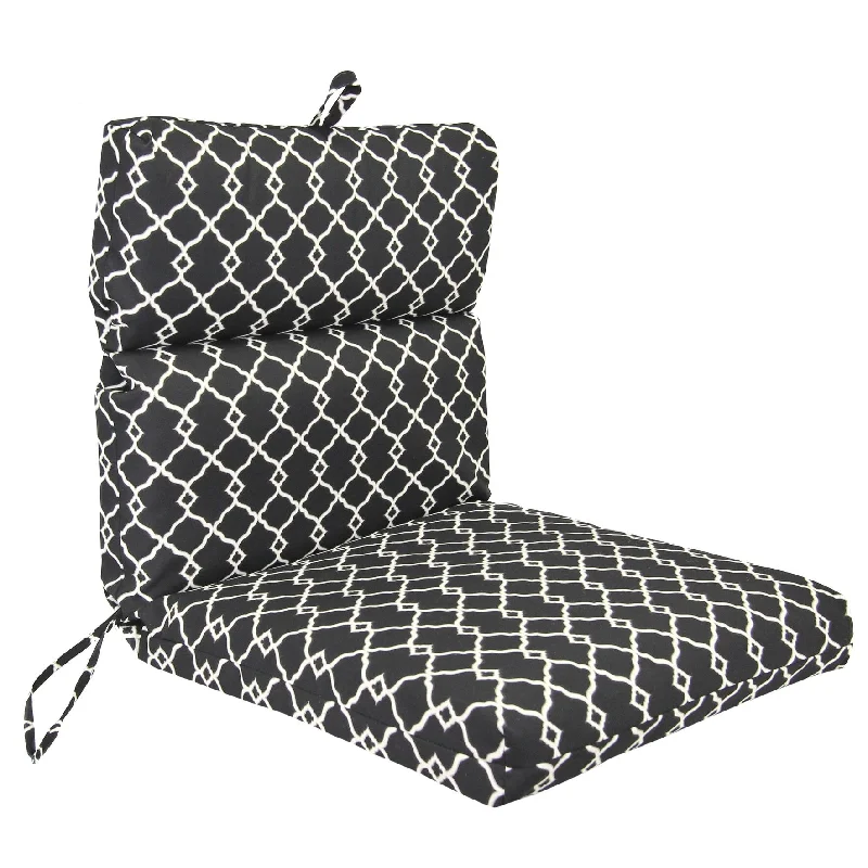 22" x 44" Black Lattice Outdoor Chair Cushion with Ties and Loop - 44'' L x 22'' W x 4'' H