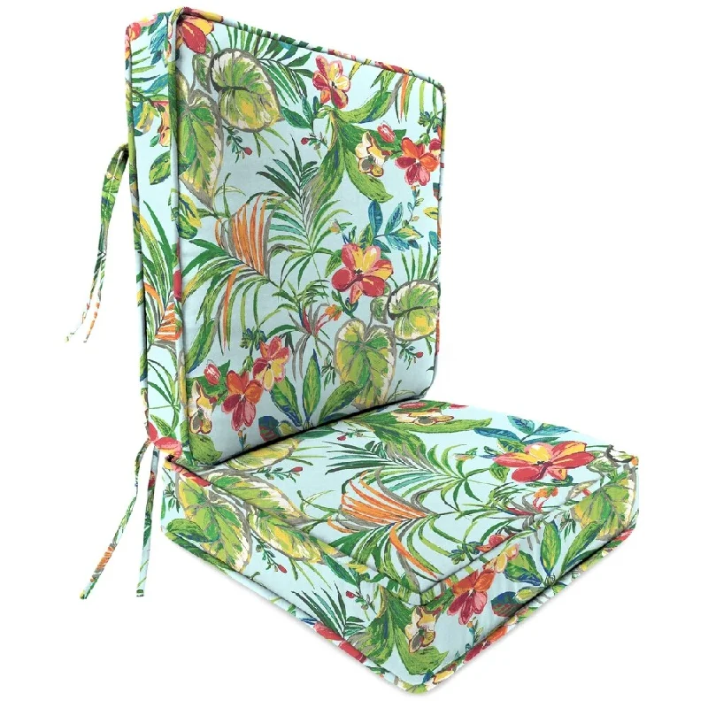 22" x 45" Blue Leaves Outdoor Deep Seat Chair Cushion Set with Ties - 45'' L x 22'' W x 4'' H