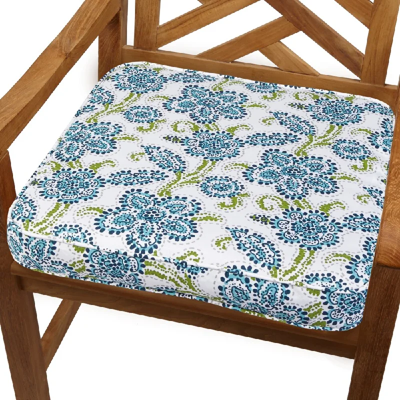 Aqua Floral 19-inch Indoor/ Outdoor Corded Chair Cushion