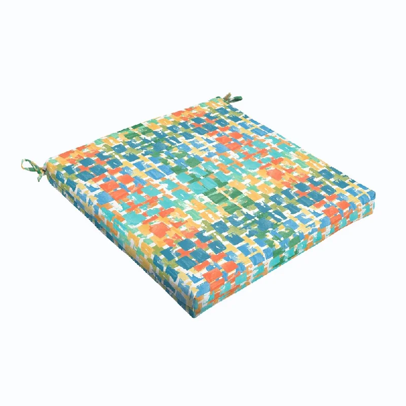 Blue Green Squares 19 x 2.5-inch Chair Cushion - Bristol