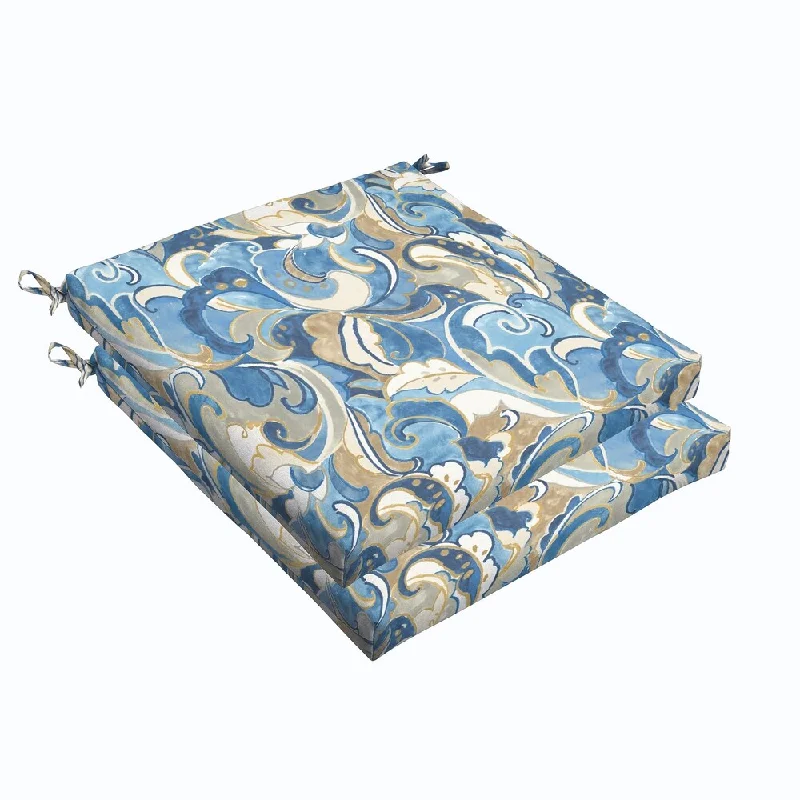 Blue Grey Abstract 20 x 2.5-inch Chair Cushion - Bristol (Set of 2)