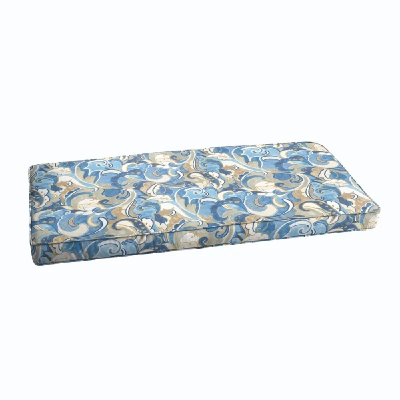 Blue Grey Abstract Indoor/ Outdoor Corded Bench Cushion