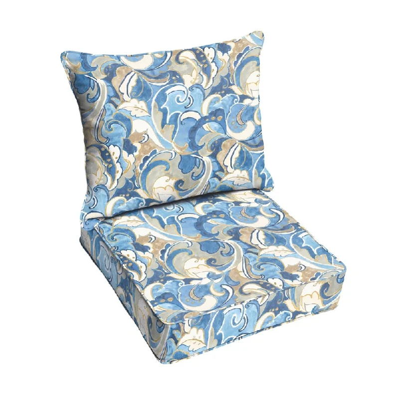 Blue Grey Abstract Indoor/ Outdoor Corded Chair Cushion And Pillow Set