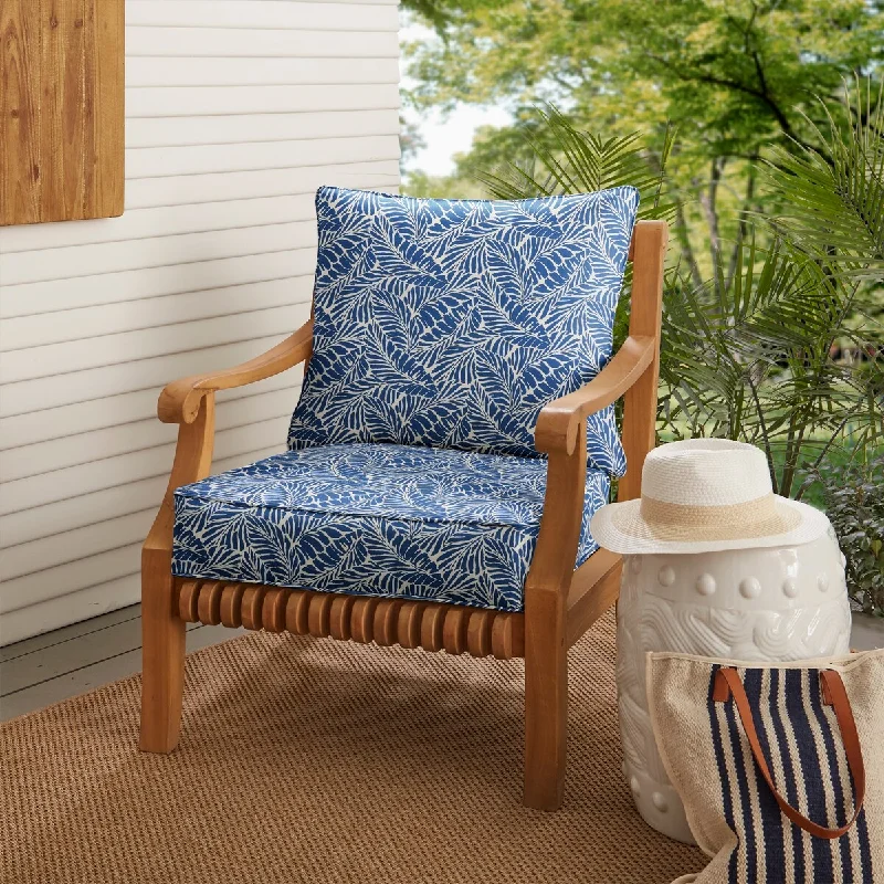 Blue Leaves Deep Seating Corded Chair Pillow and Cushion by Havenside Home