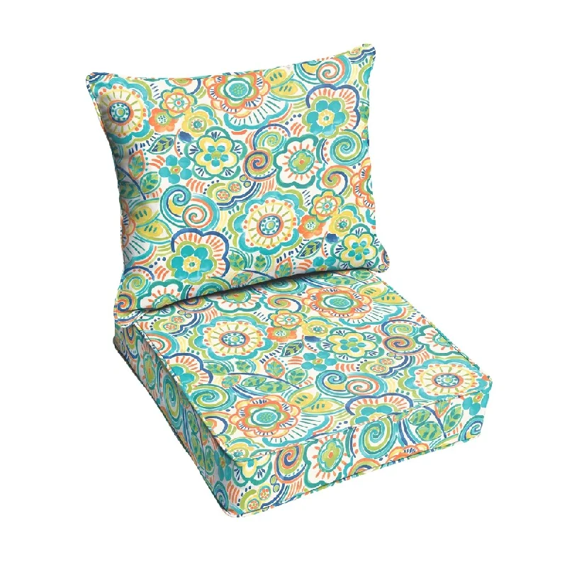 Blue Rio Floral Indoor/ Outdoor Corded Chair Cushion And Pillow Set