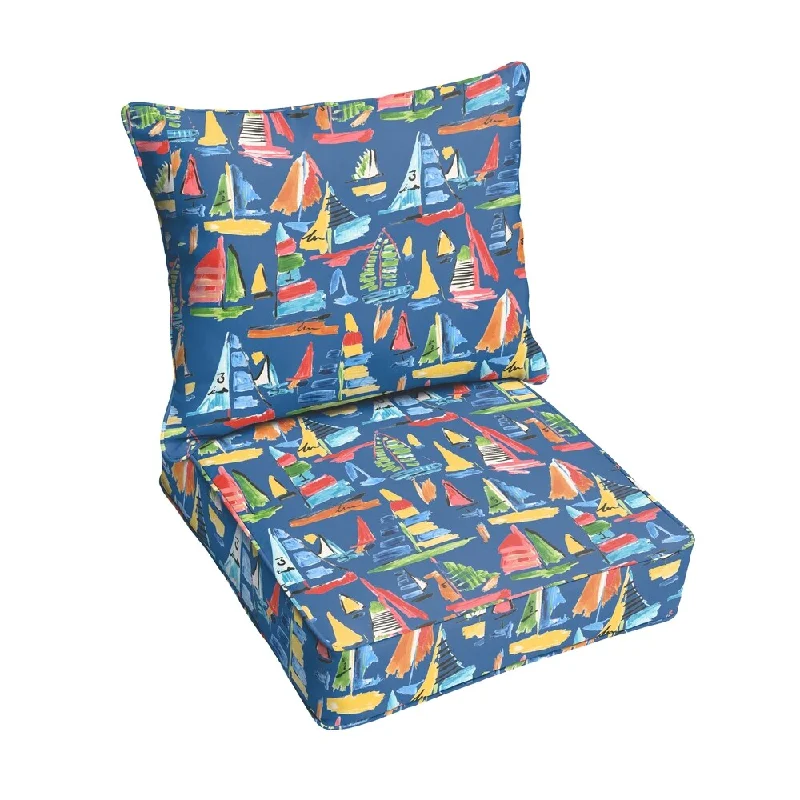 Blue Sailboats Indoor/ Outdoor Corded Chair Cushion And Pillow Set