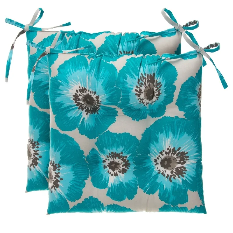 Glasgow Blue Floral Reversible Tufted Square Chair Cushion (Set of 2) by Havenside Home