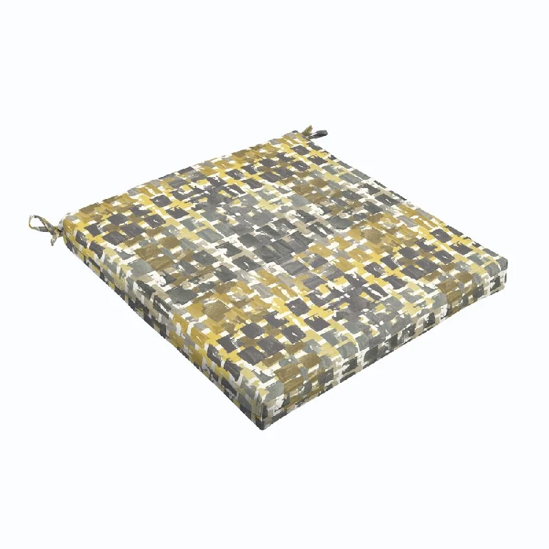 Grey Gold Squares 19 x 2.5-inch Chair Cushion - Bristol