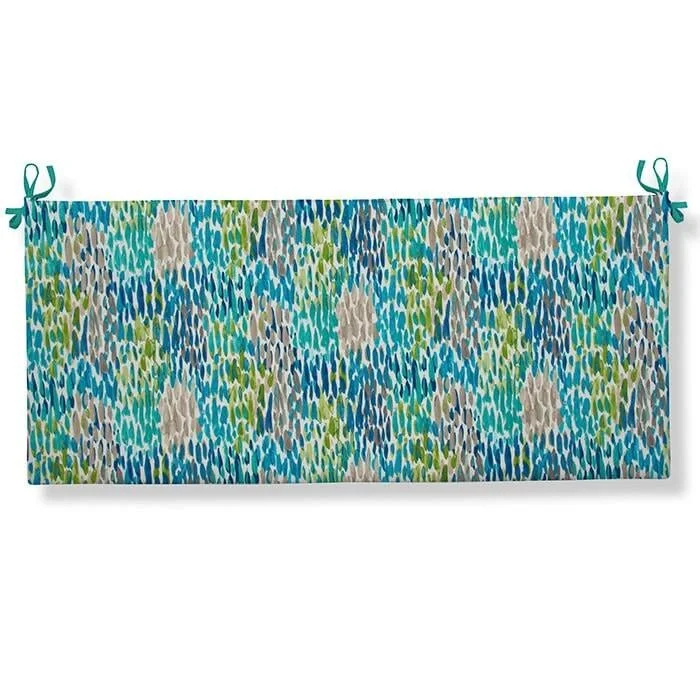 Peacock Feathers Blue Bench Cushion With Ties 45 x 18 x 3