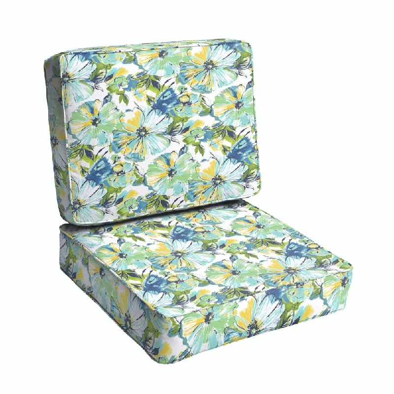 Big Savings Perryn Green/ Blue Floral Indoor/ Outdoor Corded Chair Cushion Set