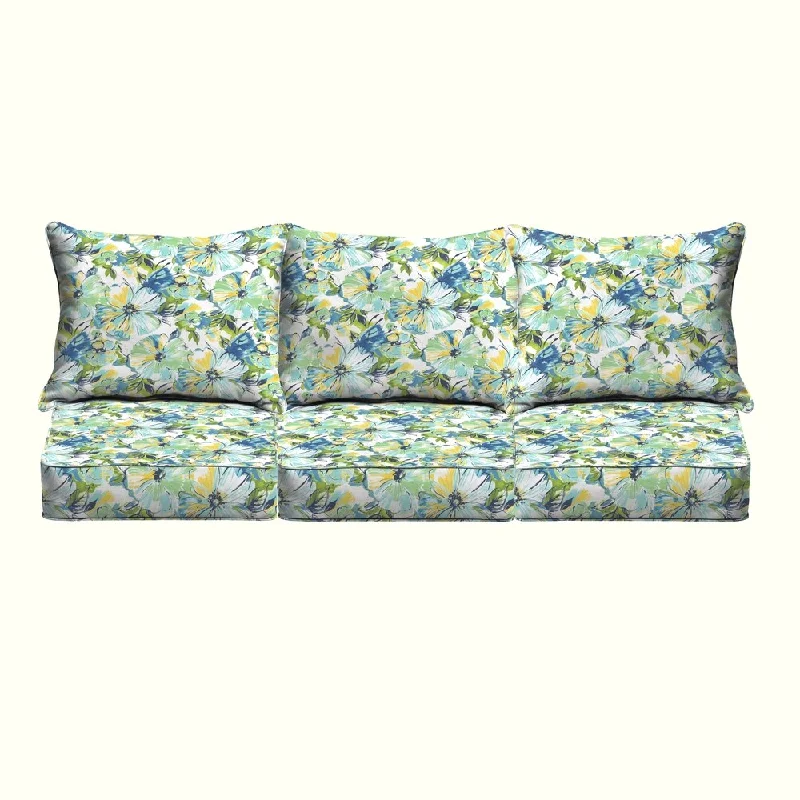 Perryn Green/ Blue Floral Indoor/ Outdoor Corded Pillow and Cushion 6-pc Sofa Set