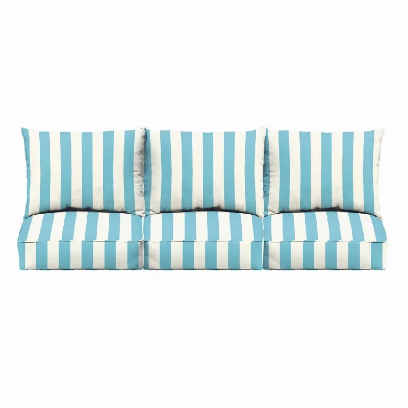 Sloane Aqua Stripe Indoor/ Outdoor Cushion and Pillow Sofa Set