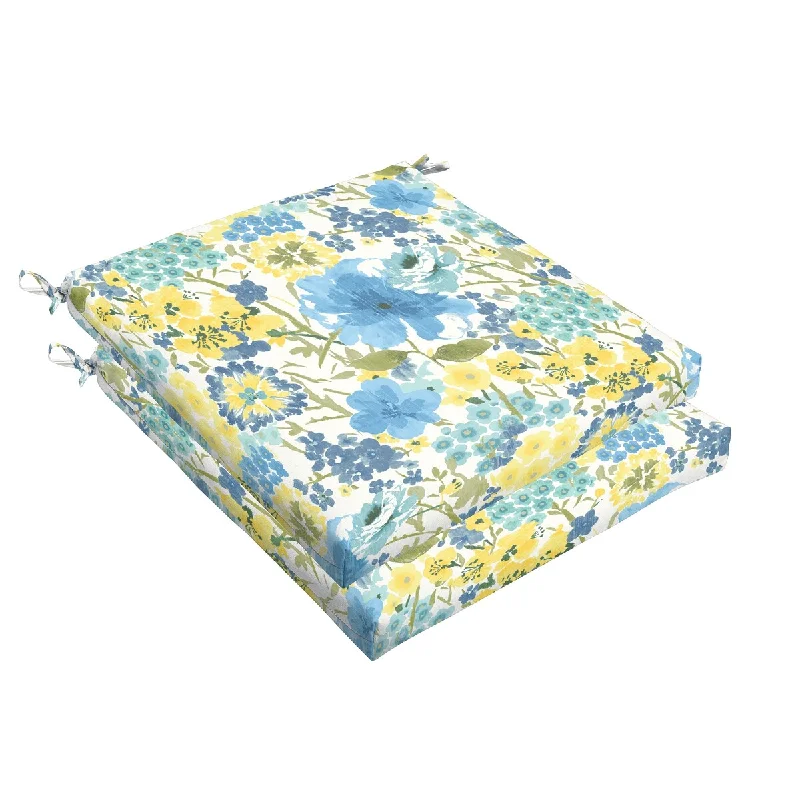 Sorra Home Indoor/ Outdoor Blue/ Yellow Floral Chair Cushion, Set of 2