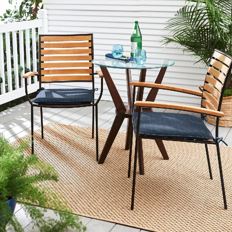 Sorra Home Sunbrella Textured Indigo Indoor/Outdoor Corded Chair Pads (Set of 2)