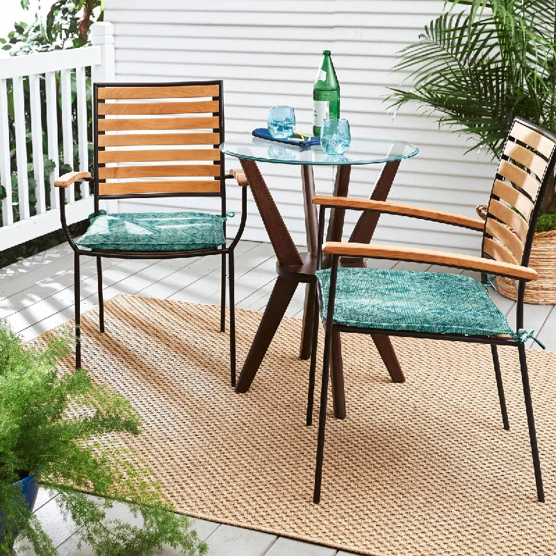 Teal Geometric Indoor/Outdoor Corded Chair Pad (Set of 2) by Havenside Home