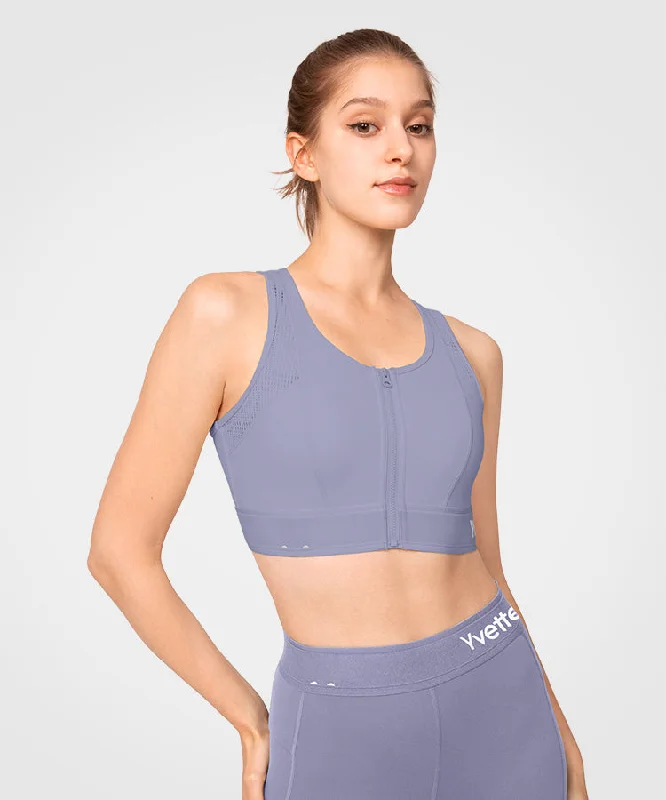 Echo Logo Mesh Zip Front Padded Running Bra | Women's High Support Sports Bra