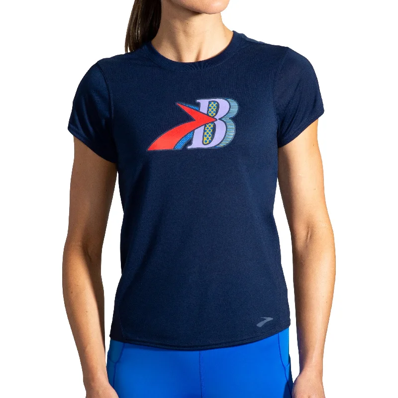 Final Markdown Brooks Distance Graphic Short Sleeve Womens Running Top - Navy