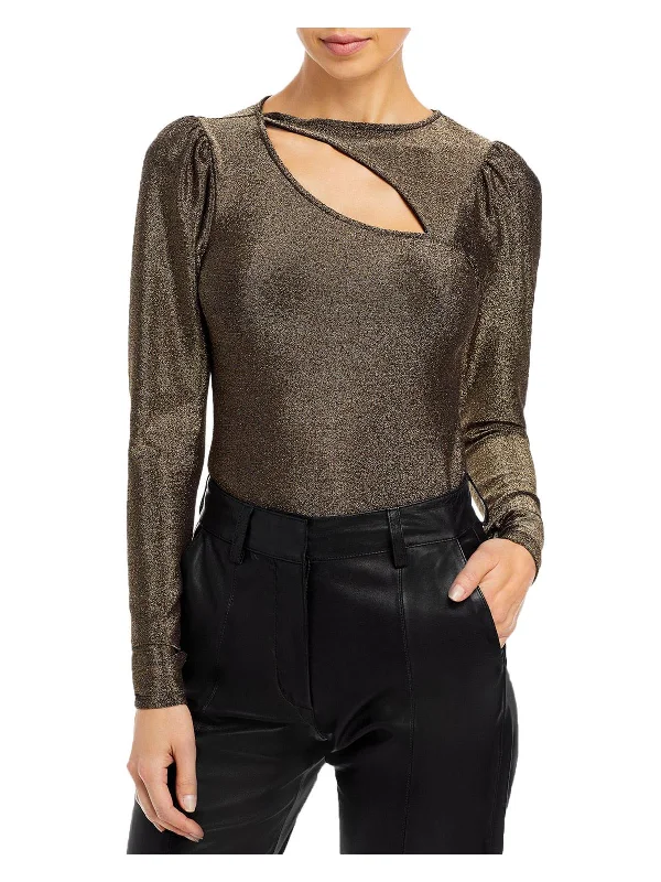 Delia Womens Metallic Cut Out Pullover Top