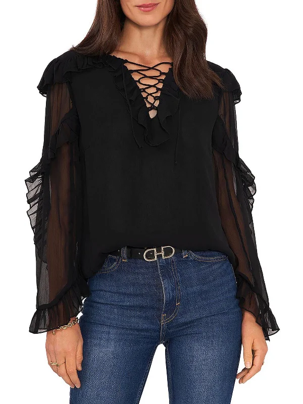 Unmissable Offer Womens Ruffled Lace-Up Blouse