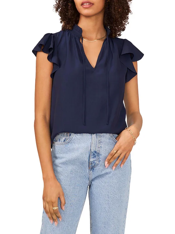 Womens V Neck Cap Sleeve Blouse