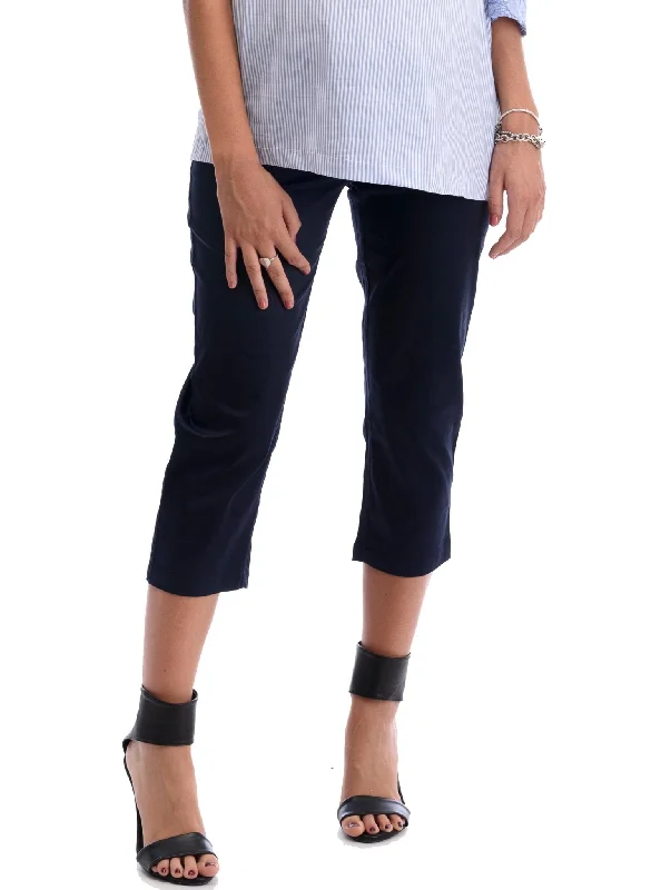 Capri Cotton Maternity Pants - Navy