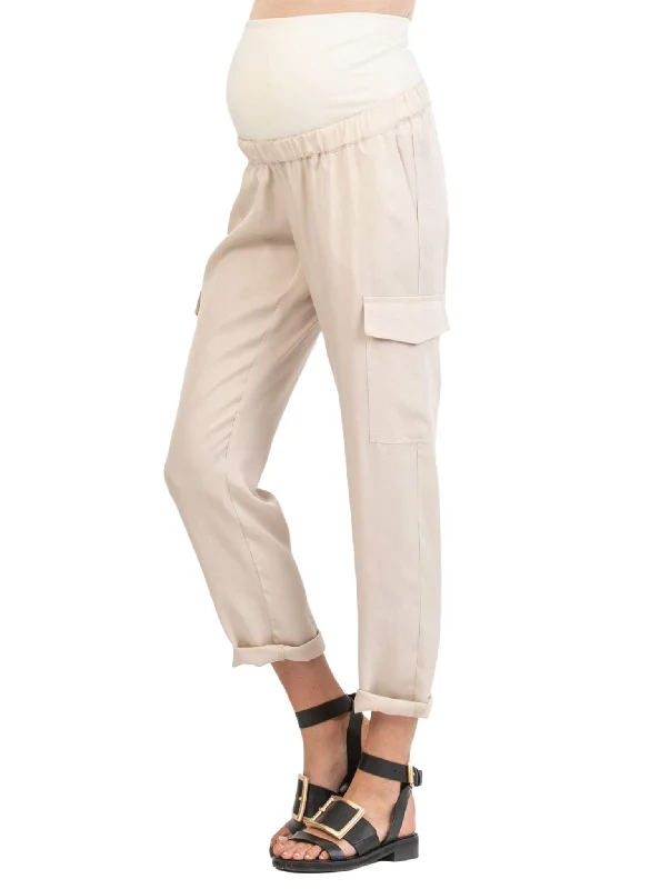 Cargo Maternity Trousers in Tencel - Beige