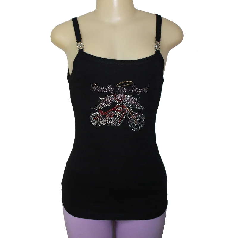 Hardly An Angel Motorcycle Rhinestone Spaghetti Strap Buckle Tank Top