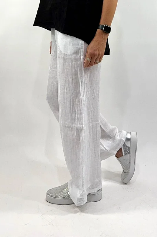 La Strada White Wide Leg Linen Pant