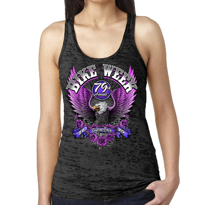 Ladies 2020 Bike Week Daytona Beach Pink Eagle Burnout Tank Top