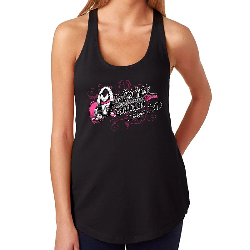 Ladies One Eyed Jack's Saloon Guitar Racerback Tank Top