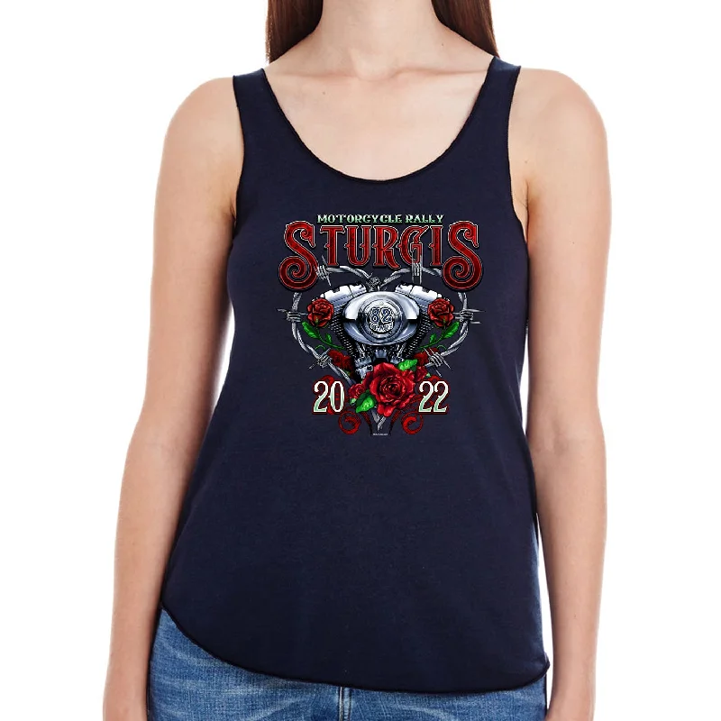 Ladies 2022 Sturgis Motorcycle Rally Engine Heart Racerback Tank Top