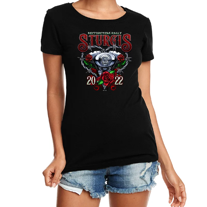 Ladies 2022 Sturgis Motorcycle Rally Engine Heart T-Shirt