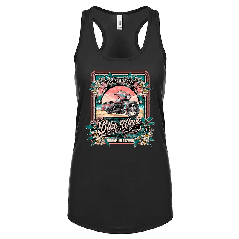 Ladies Jr. Cut 2025 Bike Week Daytona Beach Retro Orange Blossoms Racerback Tank Top