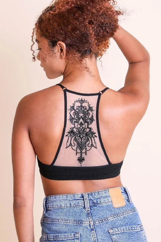 Malibu tattoo mesh racerback bralette 5330 black