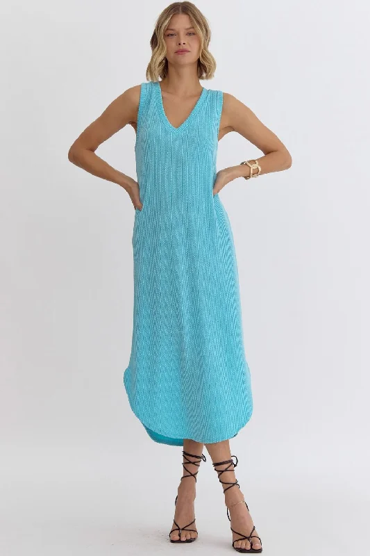 Ribbed Blue Tank Dress