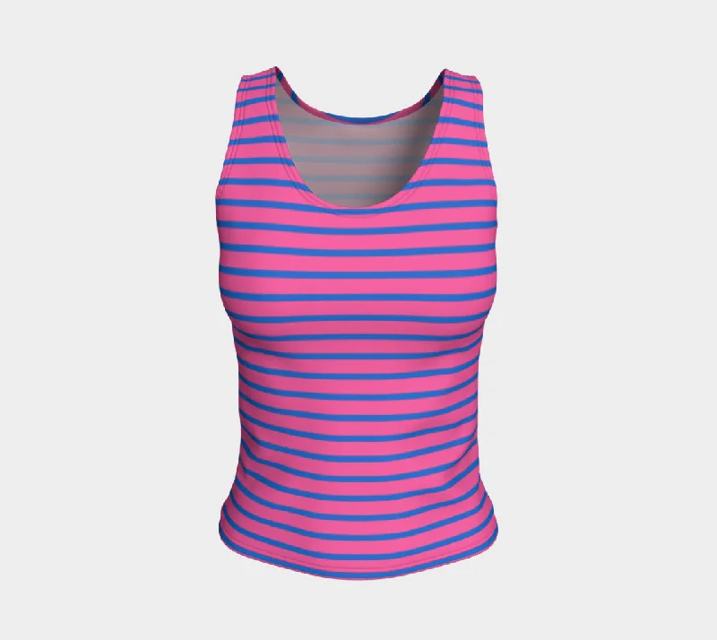 Striped Fitted Tank Top - Blue on Pink