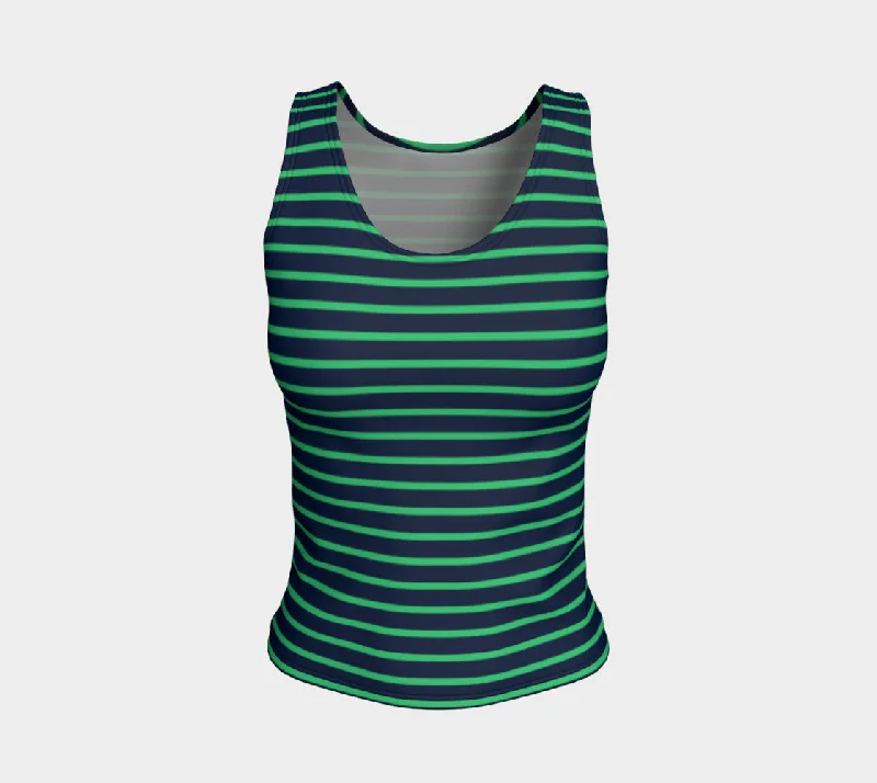 Striped Fitted Tank Top - Green on Navy