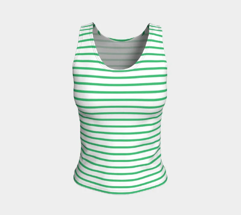 Striped Fitted Tank Top - Green on White