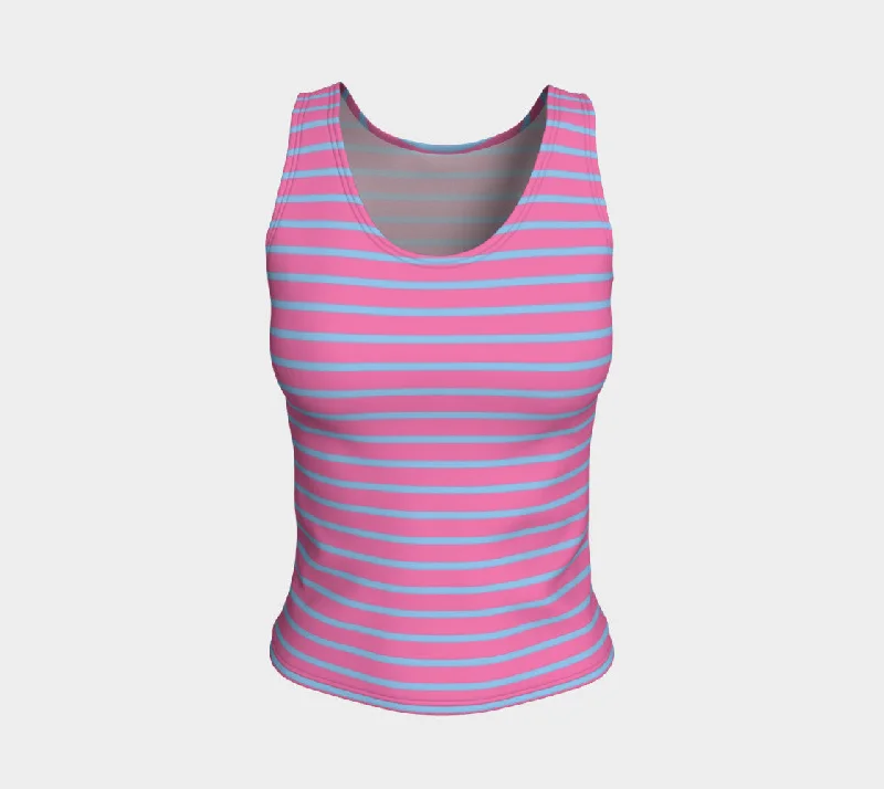 Striped Fitted Tank Top - Light Blue on Pink