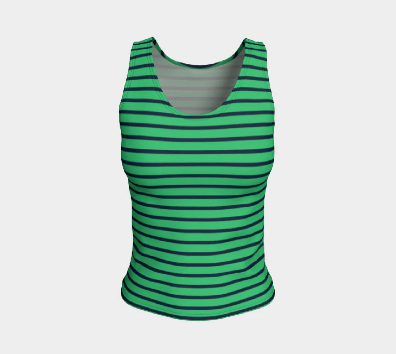 Striped Fitted Tank Top - Navy on Green