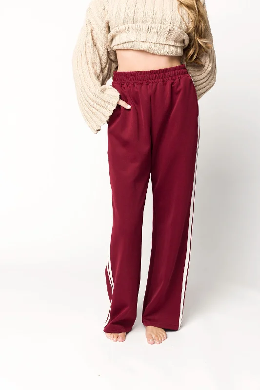 Sue Wide Leg Track Pants in Burgundy