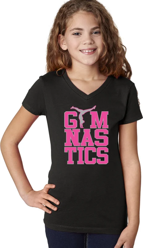 Price Rollback Girls Gymnastics Text V-Neck Shirt