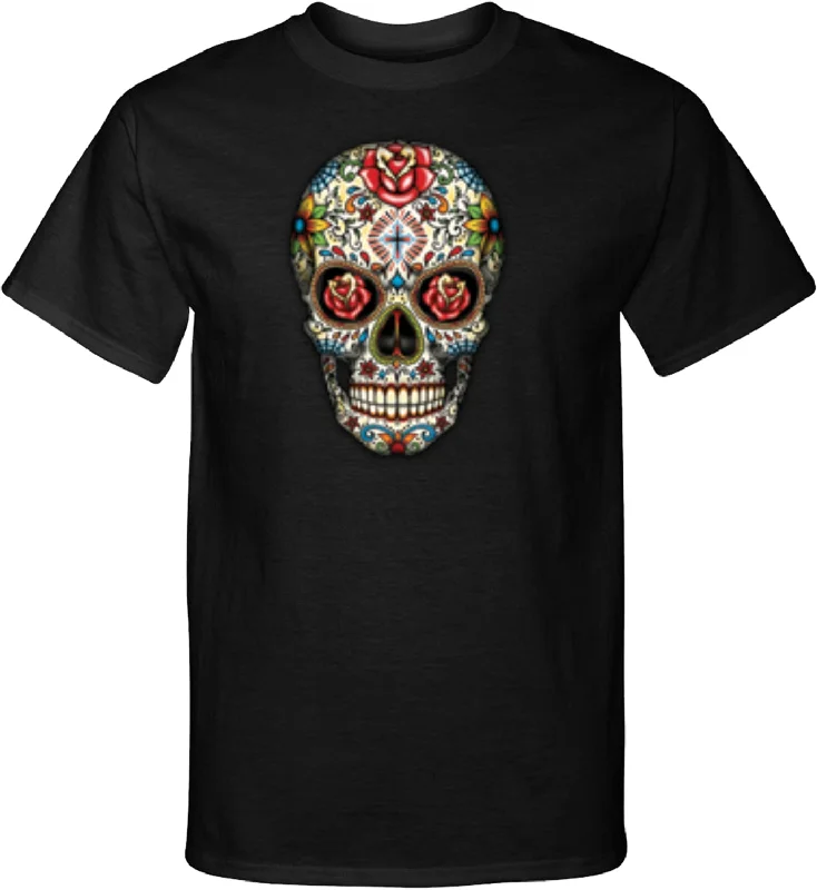 Deal Alert Halloween T-shirt Sugar Skull with Roses Tall Tee