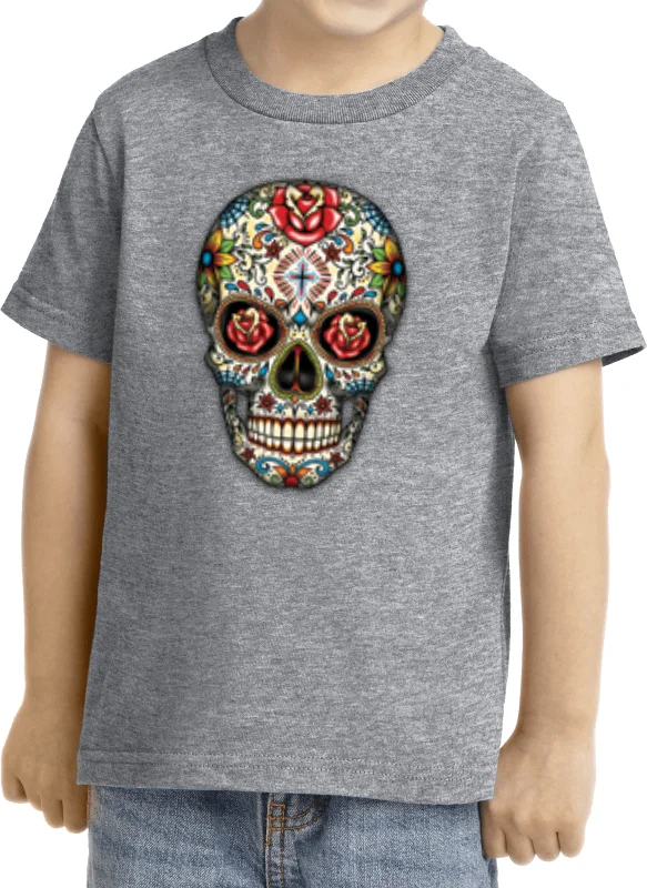 Buy Now Kids Halloween T-shirt Sugar Skull with Roses Toddler Tee