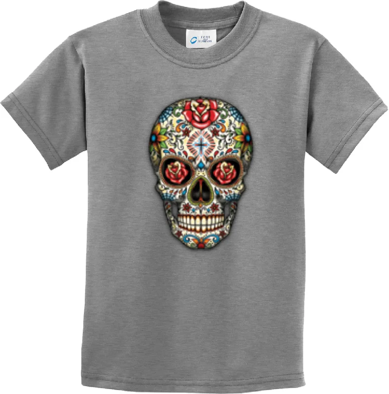 Bargain Prices Kids Halloween T-shirt Sugar Skull with Roses Youth Tee
