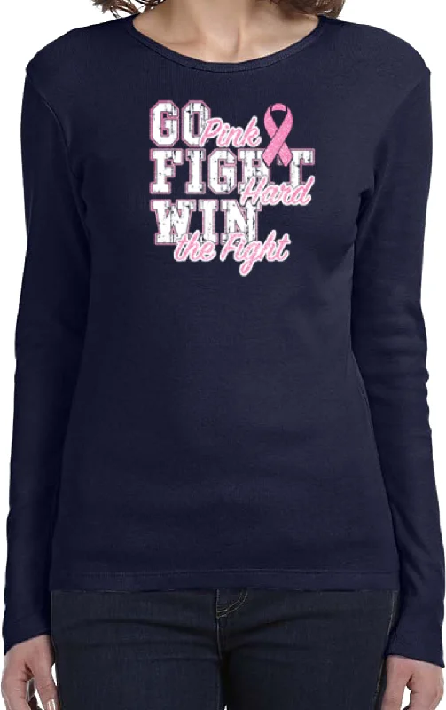 Deal Mania Ladies Breast Cancer T-shirt Go Fight Win Long Sleeve