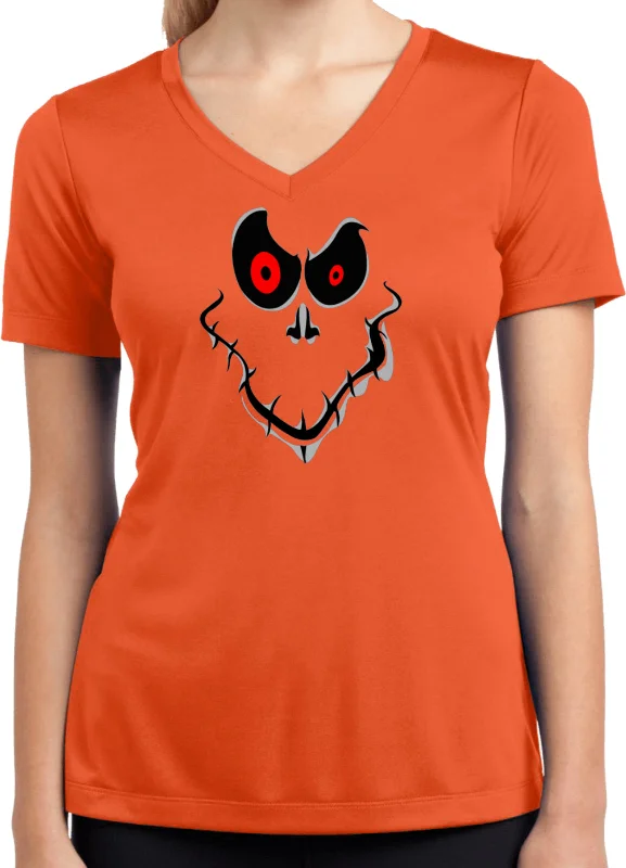 Steals and Deals Ladies Halloween T-shirt Ghost Face Moisture Wicking V-Neck
